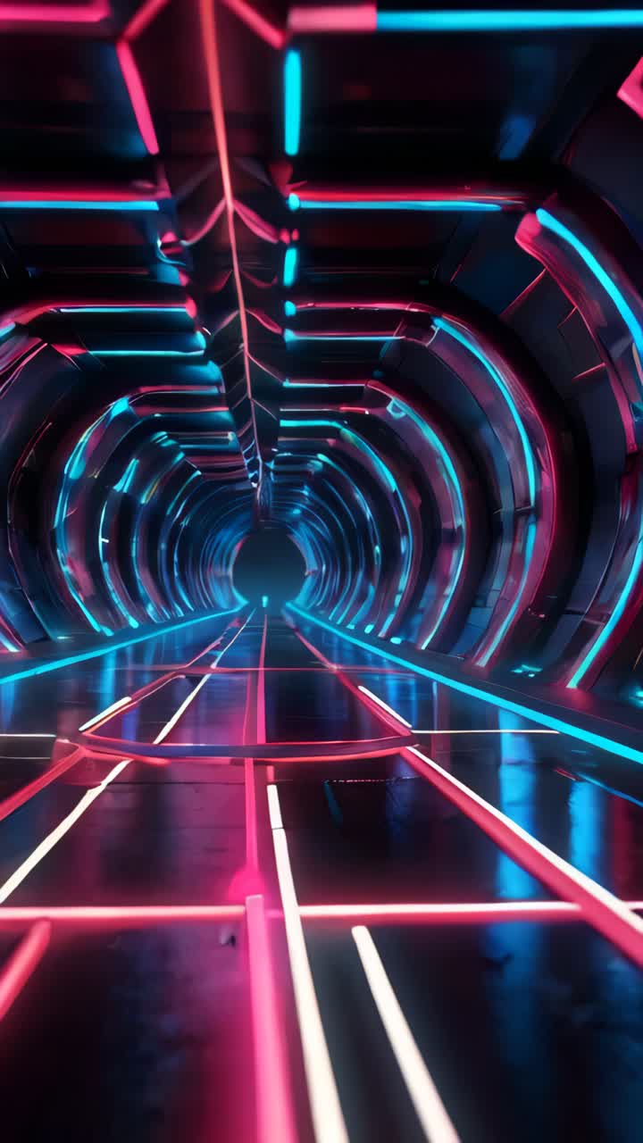 Ship corridor, with neon lights, technological and science fiction background