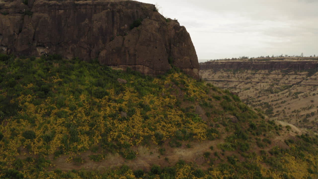 Drone reveal view of Butte Creek Canyon on a calm, cloudy day.  Mini 'Grand Canyon'.