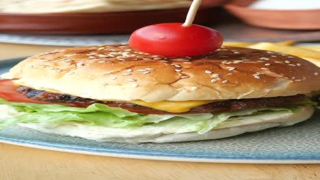 juicy cheeseburger with fries