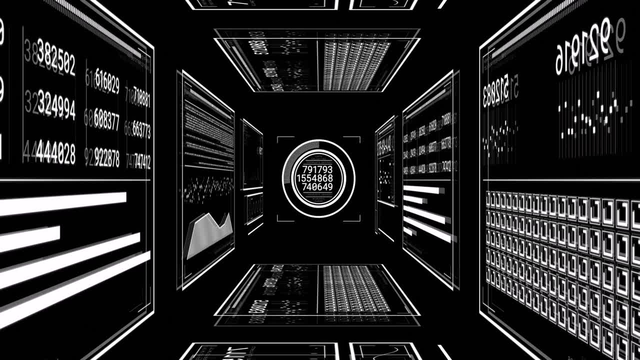 Animation of data processing over black background