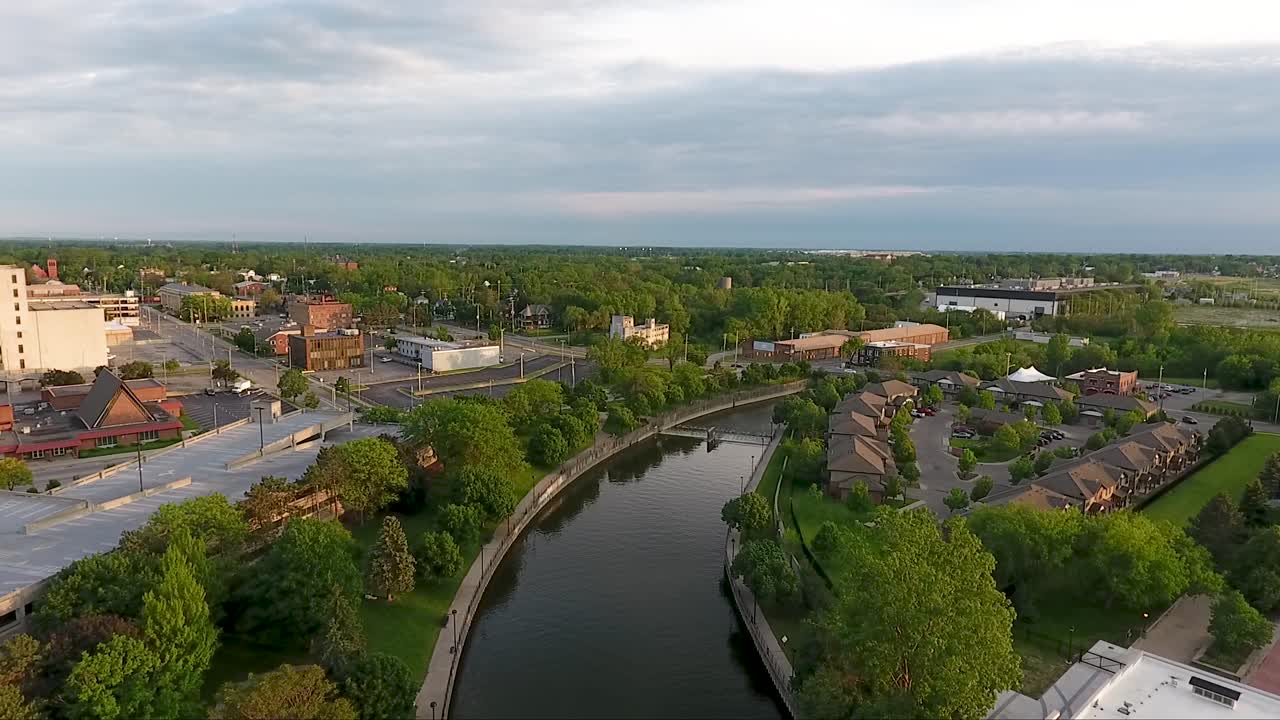 The Flint River, as seen from above by drone, is the source of water to the citizens of Flint, Michigan.