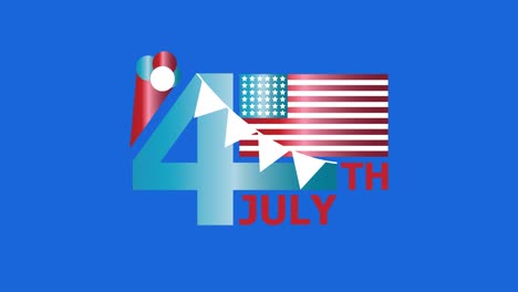 animation of american flag and 4th of july text on blue circle and white background