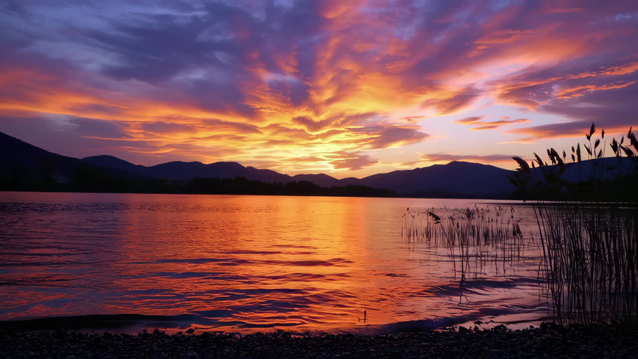 Sunset over a Lake with Mountains