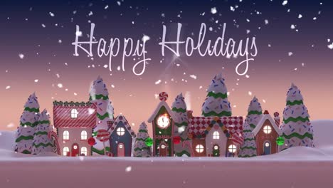 Animation-Der-Weihnachtsgrüße-über-Einer-Winterlandschaft-Mit-Häusern-Und-Mond