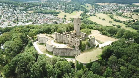 Castle-Königstein-on-a-Hill,-Germany,-flying-around