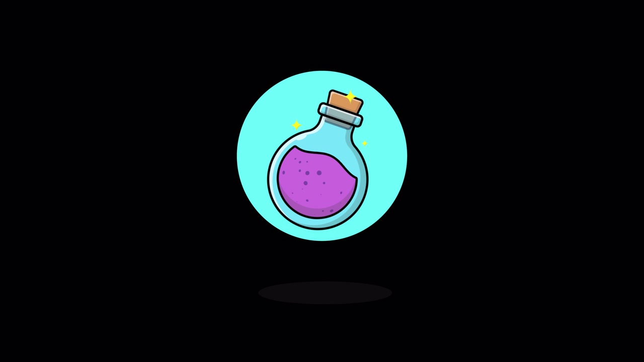 Animoitu taikajuomapullo violetilla nesteellä