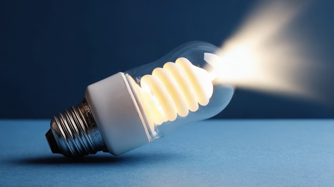 Bright Spark: An Innovative Lightbulb Casting a Radiant Glow on a Blue Surface, Capturing the Essence of Illumination and Modern Design