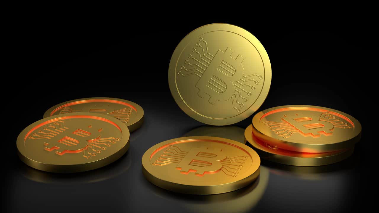 el diseño de bitcoin dorado es una animación 3d con resolución 4k.