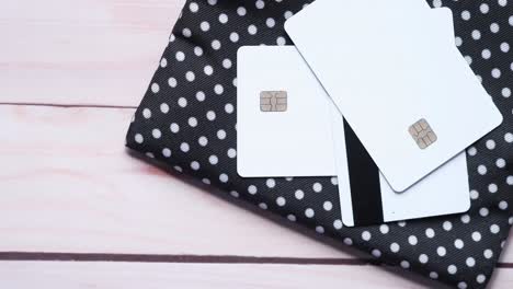 credit cards on polka dot fabric