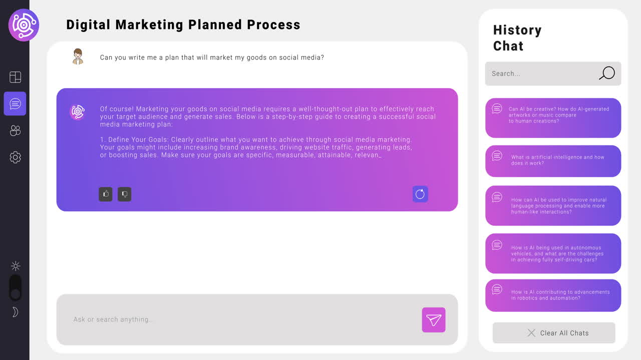 animación del procesamiento de datos de chat sobre la pantalla