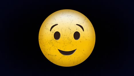 animación digital de una red de conexiones flotando sobre un emoji de cara parpadeante sobre un fondo negro