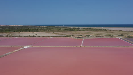 sand mediterranean sea and pink salt marshes salin de la palme aerial shot aude