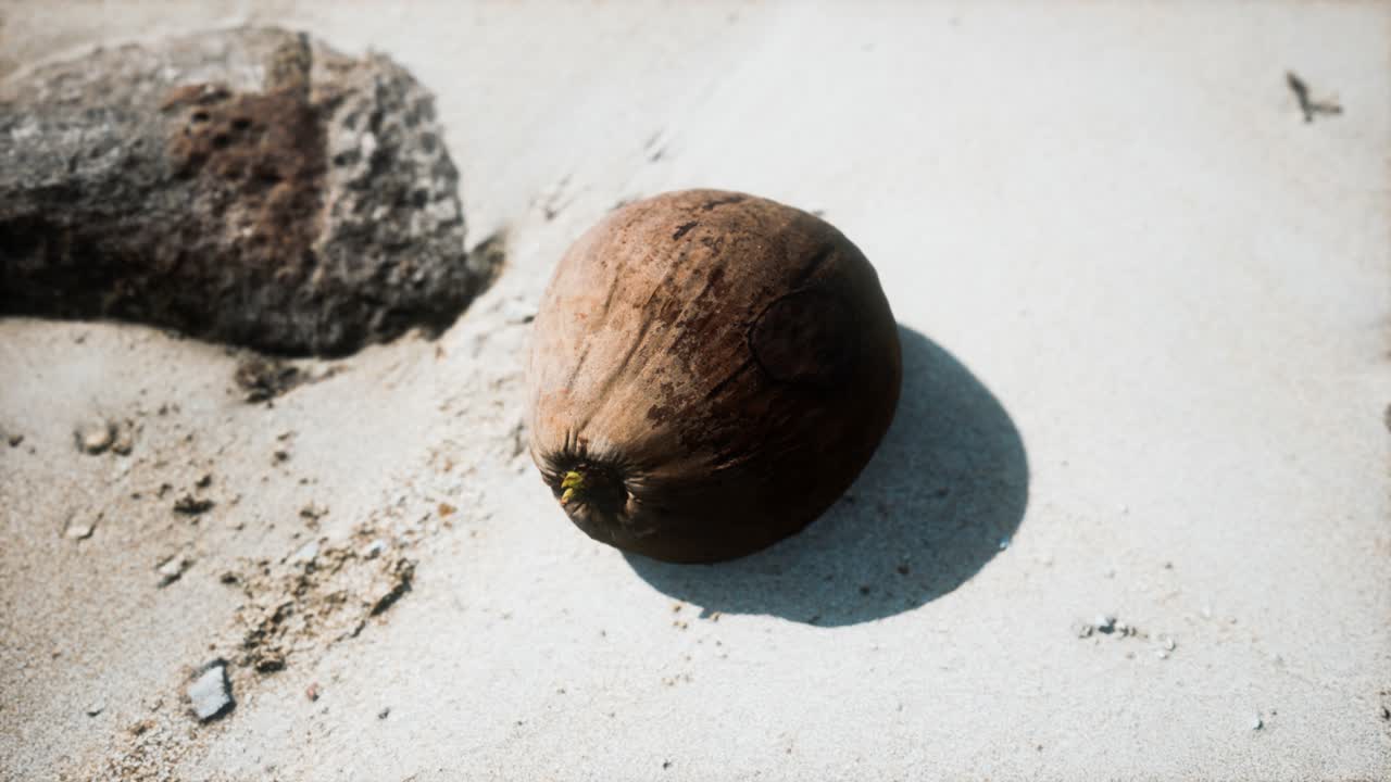 coco marrón en la arena de la playa