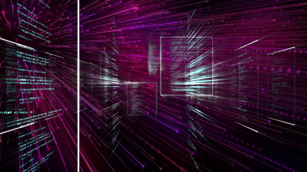 Animation with glowing digital data streams creating dynamic visual effect