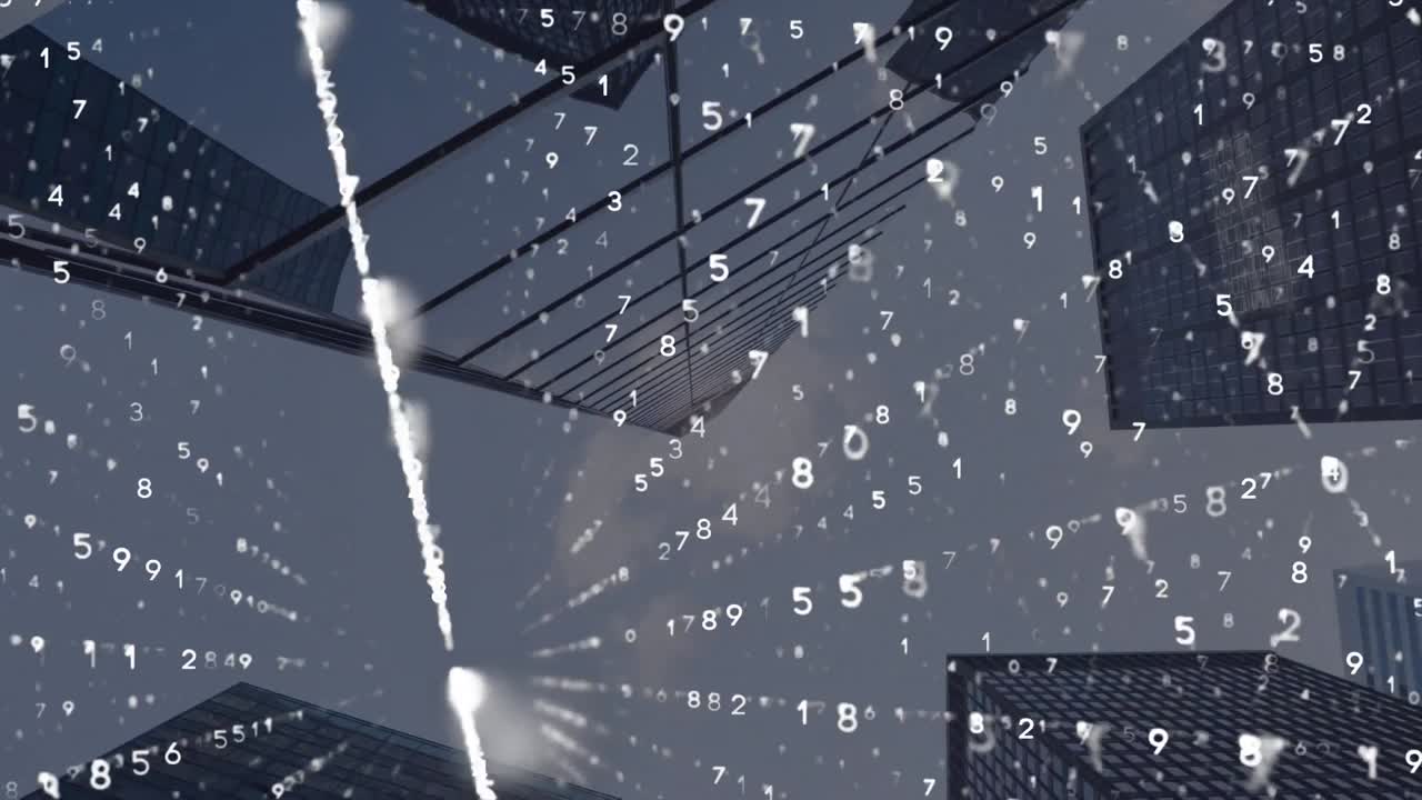 도시 풍경 위의 바이너리 코딩의 애니메이션