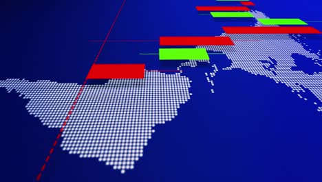 gráfico de velas con mapa del mundo