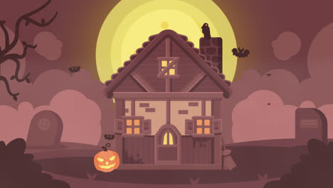 Eine-Animation-Einer-Flachen-Halloween-Hausillustration