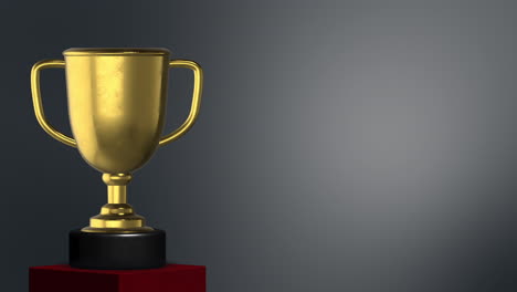 golden trophy rotating 360 with copy space on right side on grey background, 3d animation of trophy