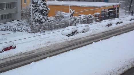 view of munich city traffic covered in snow