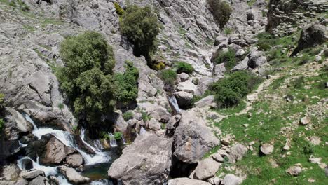 pure water. birth of a river. the formation of a river, when starting between rocks. aerial view. castril river. granada. spain