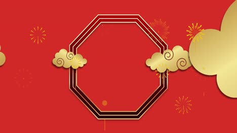 Animation-of-chinese-pattern-and-decoration-on-red-background