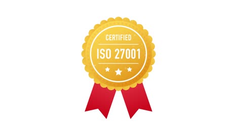 iso 27001: certificación de oro en fondo blanco, gráficos en movimiento.