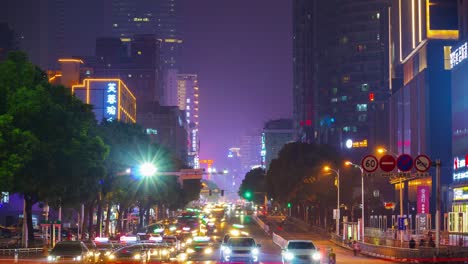 el centro de la ciudad de changsha iluminación nocturna famosa calle de tráfico encrucijada panorama timelapse 4k china