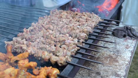 close up of cooking  kebab on grill