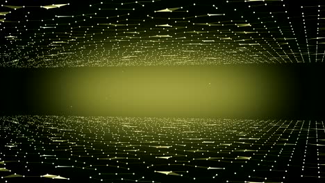 animated grid lines and dots forming sci-fi fields rotating over black background with yellow light sourse in the center.