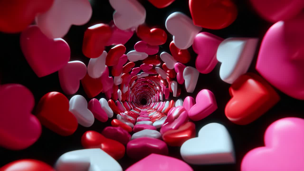 A Beautifully Crafted Visual Journey Through a Tunnel of Colorful Hearts in Various Shades of Pink and White, Symbolizing Love, Affection, and Emotional Connections Found in Romantic Relationships