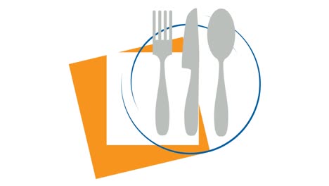 establecer una mesa para comer. platos y cubiertos que se mueven durante la comida. ilustración animada abstracta para un restaurante