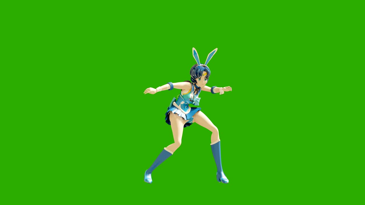 Animation dancing cartoon anime girls. Girl in the style of anime dancing. High quality seamless loop on green background.