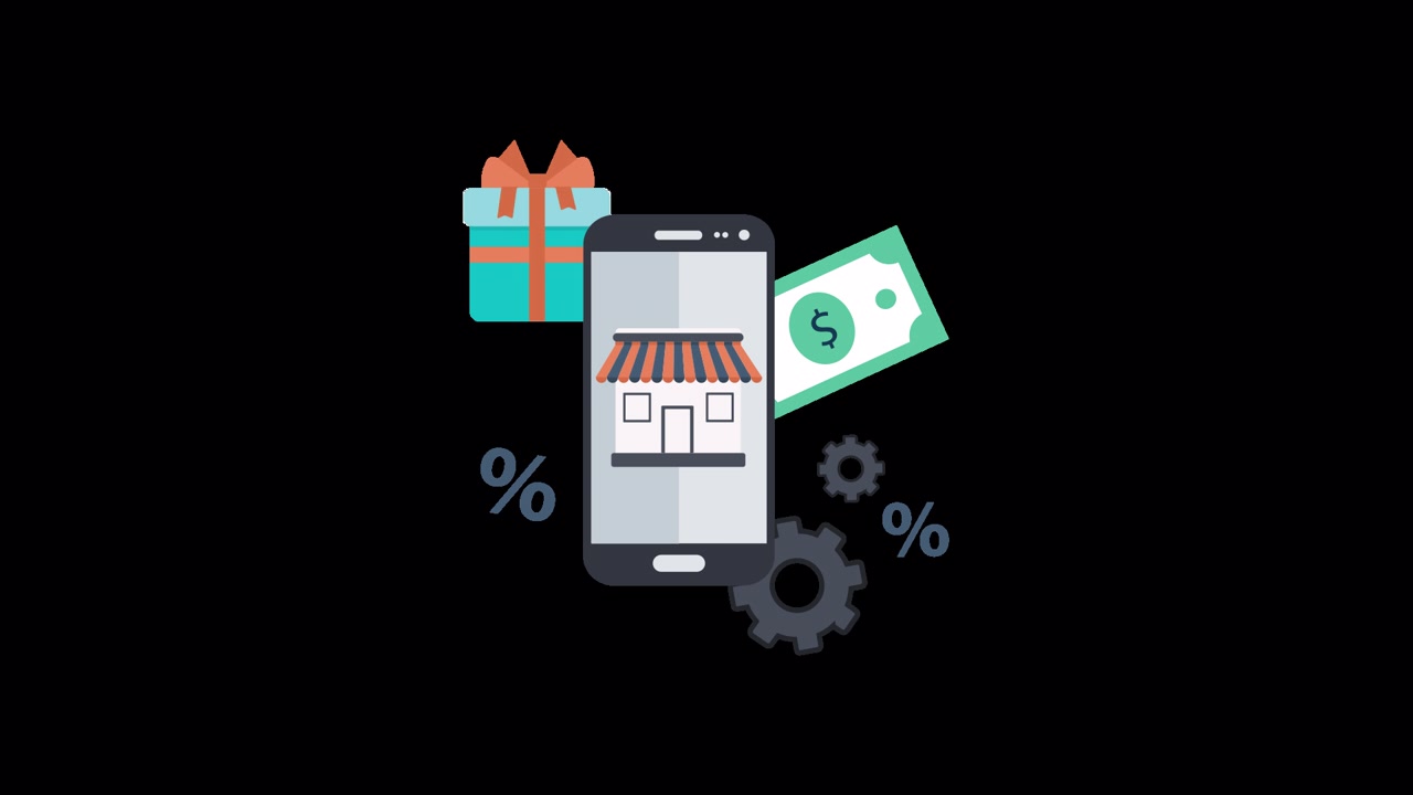 Icone animate che rappresentano e-commerce mobile e business online