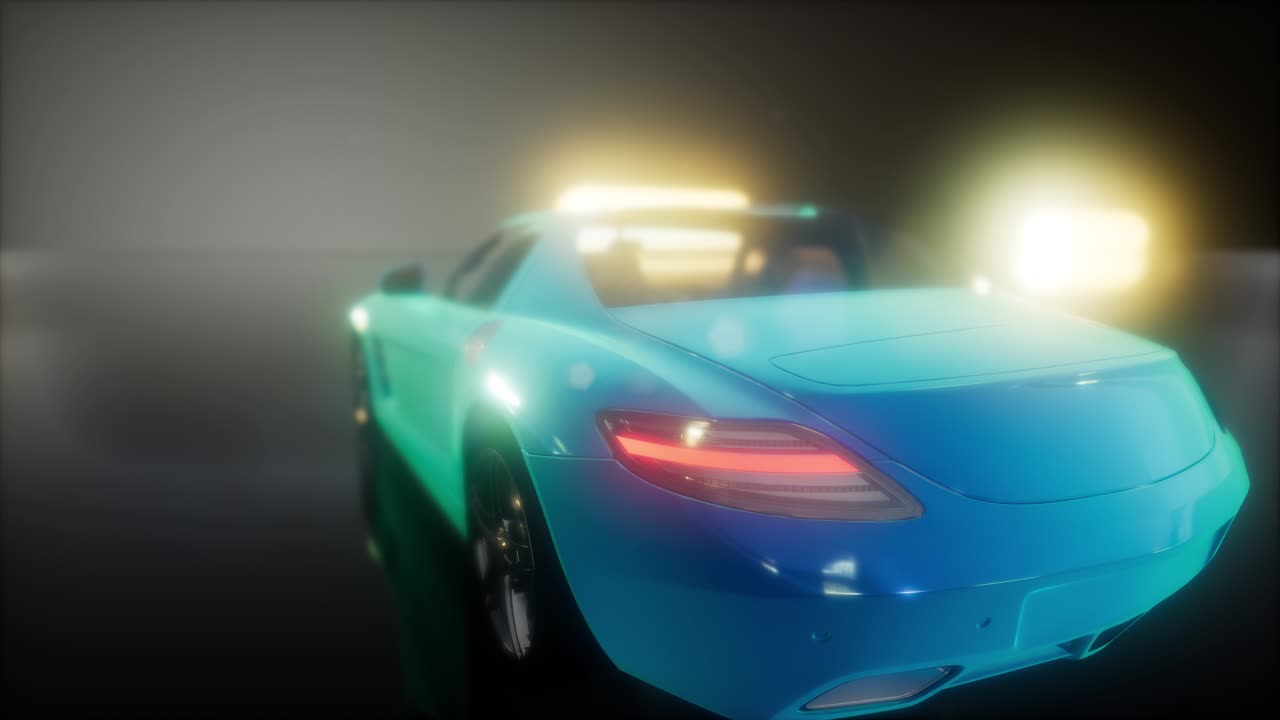 밝은 조명을 가진 어두운 스튜디오에서 럭셔리 스포츠 자동차