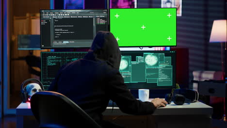 cybercriminal hacking using green screen pc and getting critical error