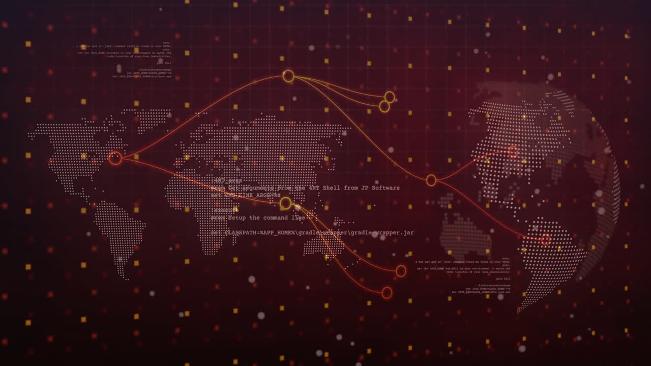 animación de la red de conexiones y el globo sobre el procesamiento de datos y el mapa del mundo en fondo negro