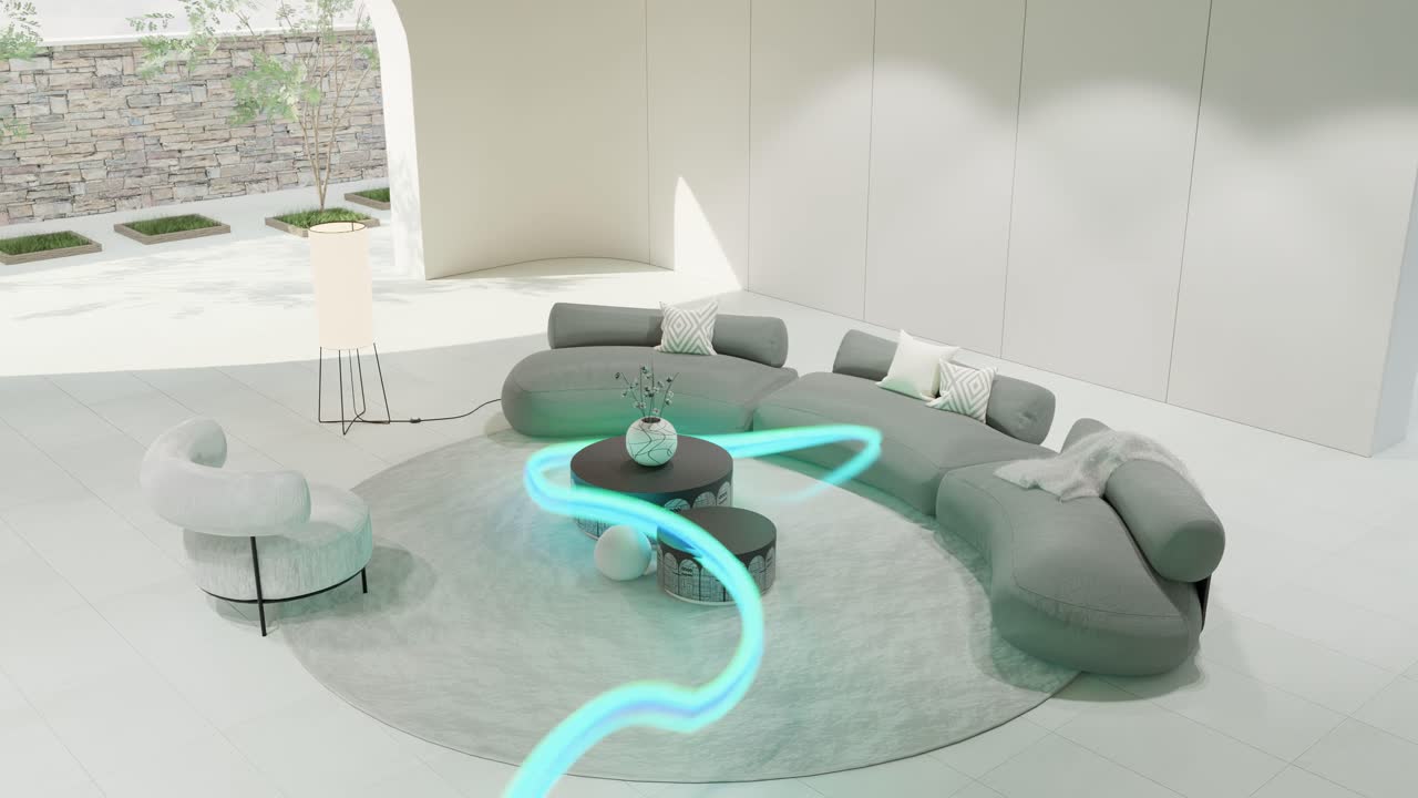현대 가구, 고각, 3d 렌더링으로 인 야외 마당 라운지 지역