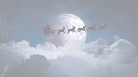 Animation-of-winter-scenery-with-santa-in-sleigh-with-reindeer