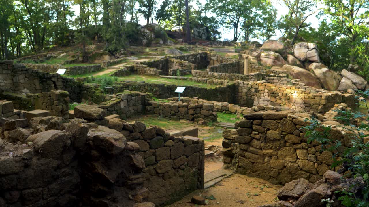 Ancient stone structures in the ruins of Castro Cibdá de Armeá, Ourense, Galicia