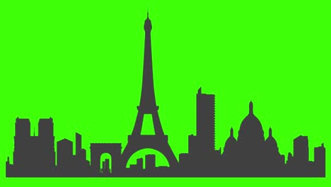 silhouette of paris city icon popping up on the green screen