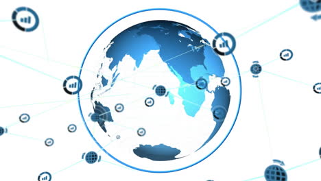 Animation of network of connections with icons over globe
