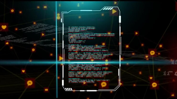 Réticule cyan initiant un scan, HUD de données central rotatif, présentant des anomalies et révélant COLLECTE DE DONNÉES
