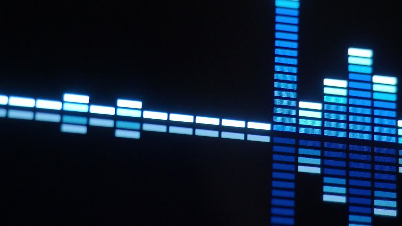 사운드 이라이저 - 디지털 음악 또는 사운드 웨이브 영상 - 블랙 루프 애니메이션의 오디오 웨이브 형태 이레이저 스케일 - 컬러 뮤직 이레이서 추상 - 그라디언트 스트럼 바 그래프 - 파동 반이는 스 댄싱