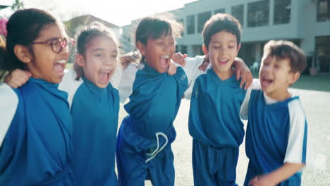 kids, soccer and excited with team