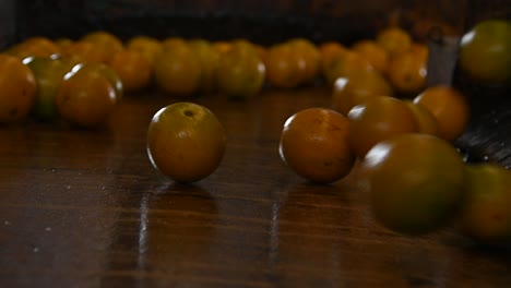 naranjas saltando sobre la cinta transportadora