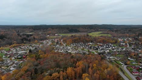 aerial over the town of kallered in gothenburg, molndal, sweden