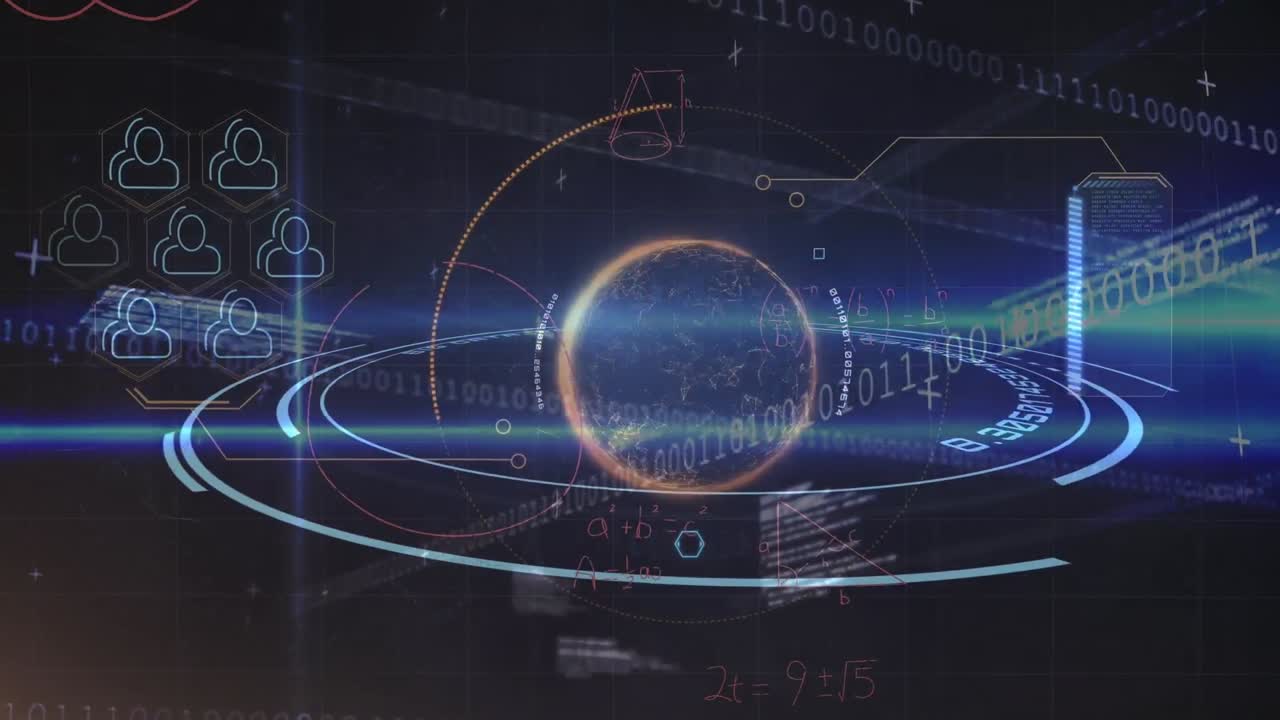 데이터 처리와 이진 코딩에 대한 지구와 검은 바탕에 대한 수학 방정식