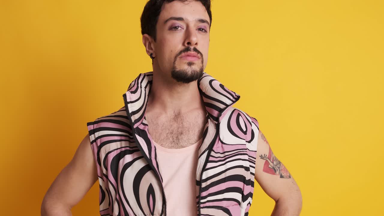 Photographic studio with a homosexual man posing