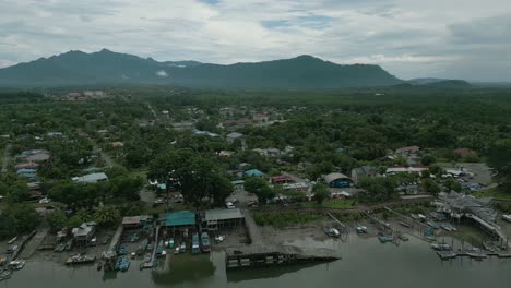 drone view afternoon after raining at telaga air water front fishing vilage,kuching,sarawak