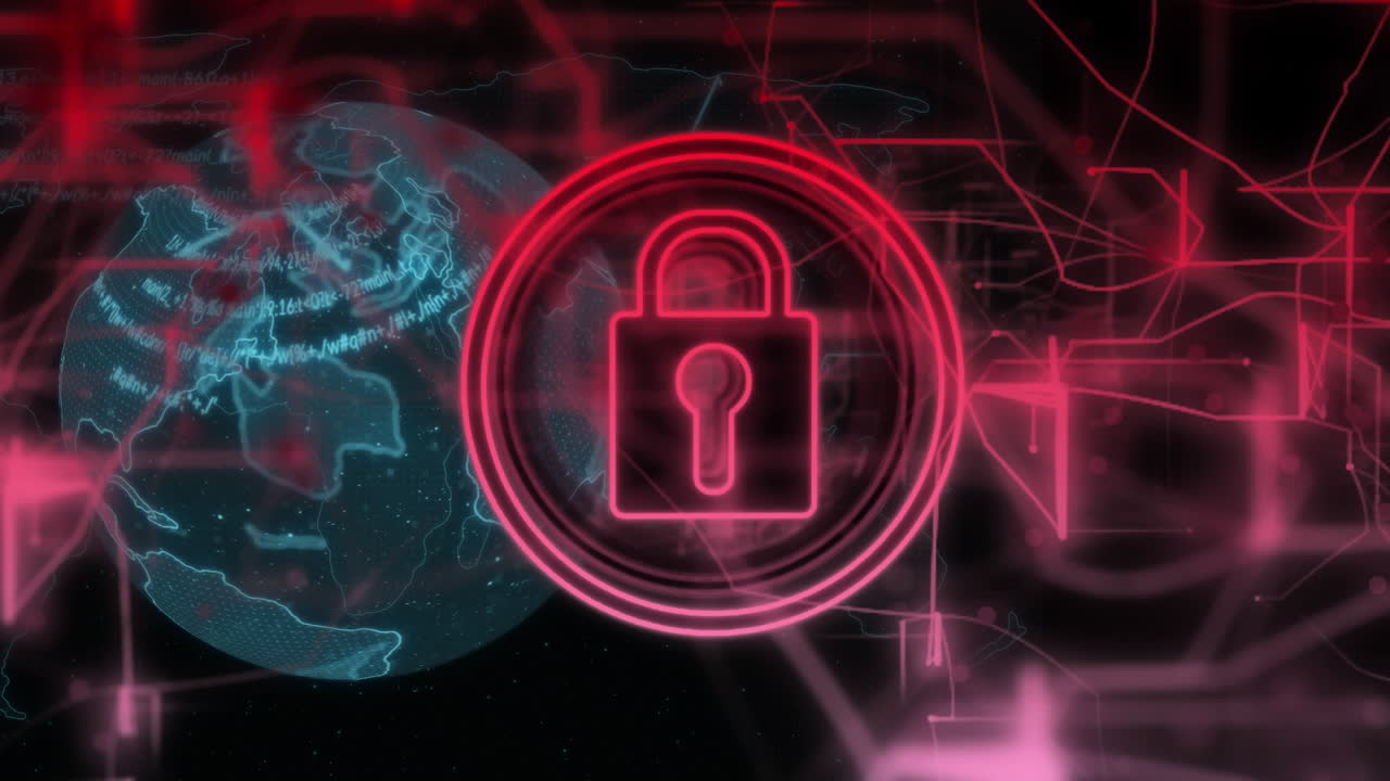 animación de un candado sobre el globo sobre fondo negro